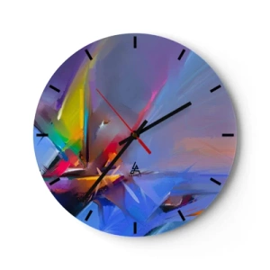 Ceas de perete - Ceas pe sticlă - Un joc abstract de culori și forme pe un fundal albastru - 30x30cm - Iute ca o pasăre - Decorațiune modernă pentru perete pentru living, bucătărie și dormitor ARTTOR