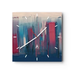 Ceas de perete - Ceas pe sticlă - Compoziție verticală în albastru și roșu - 40x40 cm