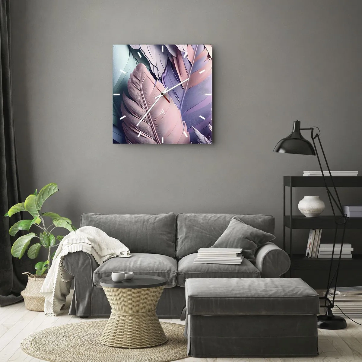 Ceas de perete - Ceas pe sticlă - Eleganța păsărilor - 40x40 cm