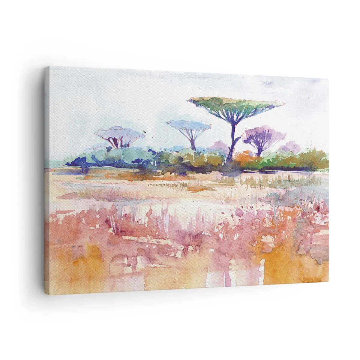 Tablou pe pânză Canvas - Un peisaj pitoresc de savană în culori de acuarelă - 70x50cm - Culorile savanei - Decorațiune modernă pentru perete pentru living și dormitor ARTTOR