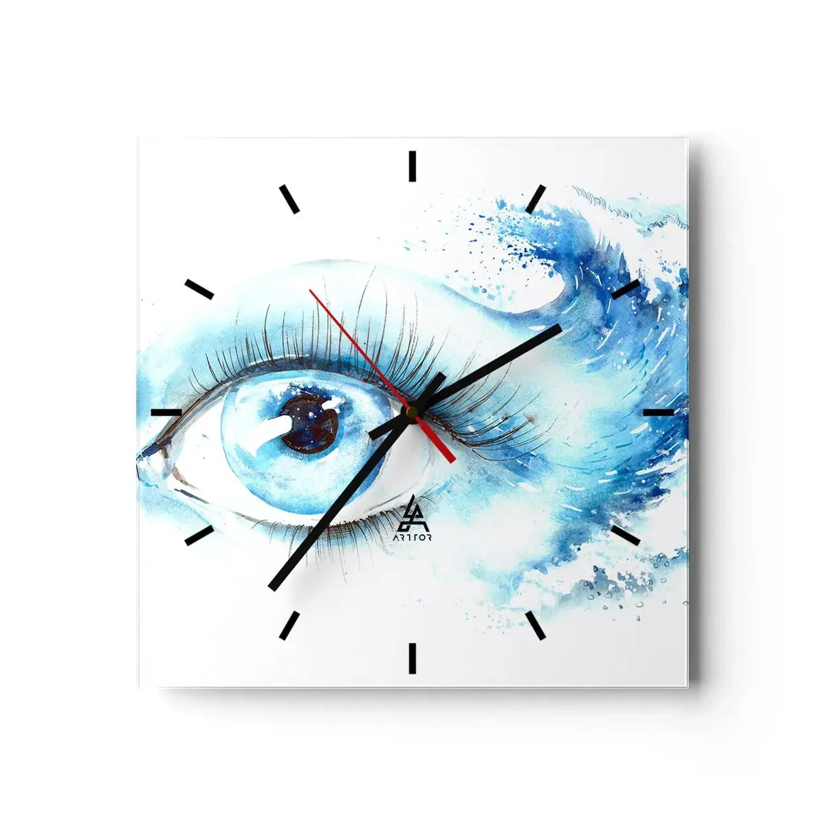 Ceas de perete - Ceas pe sticlă - Scufundă-te în albastrul privirii - 30x30 cm