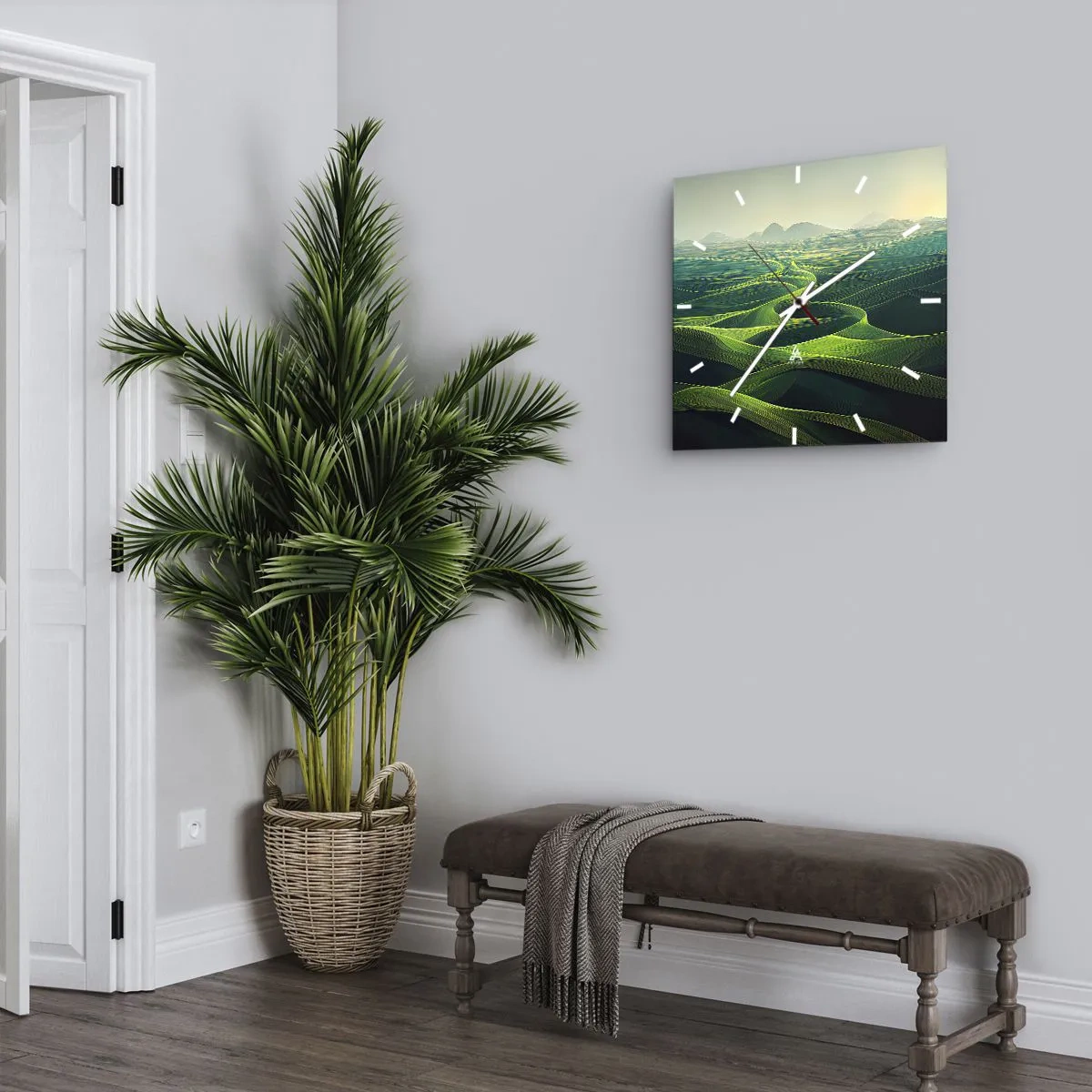 Ceas de perete - Ceas pe sticlă - În văi verzi - 30x30 cm