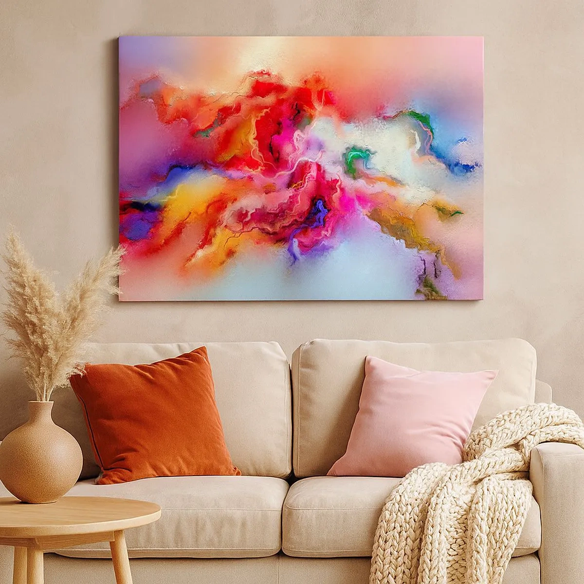 Tablou pe pânză Canvas - Abstracție colorată cu o compoziție dinamică - 70x50cm - Cum să prinzi visul - fum - Decorațiune modernă pentru perete pentru living și dormitor ARTTOR