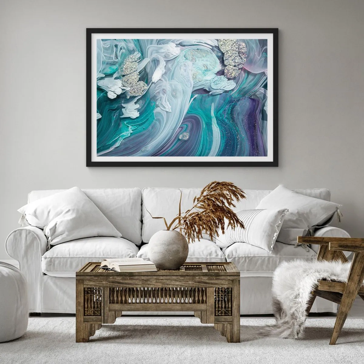 Poster în ramă neagră - Râuri de albastru - 70x50 cm