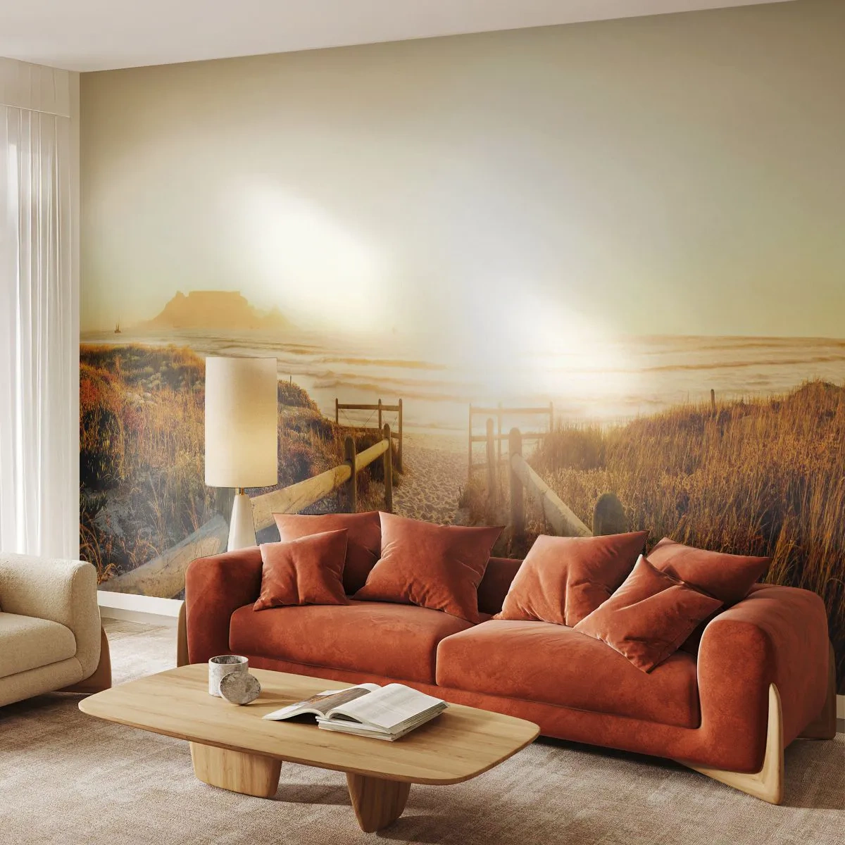 Tapet Premium Canvas - Prin dune spre soare - Peisaj, plajă, Apus de soare - 300x210 cm