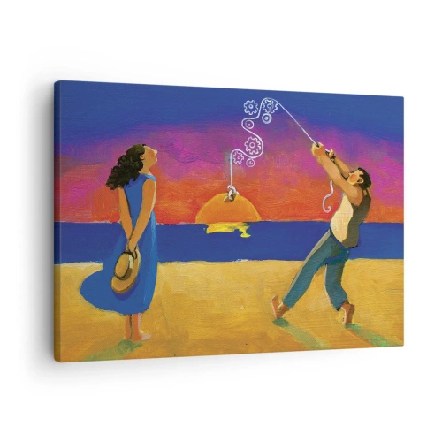 Tablou pe pânză Canvas - Figuri lângă mare la apus - 70x50cm - Mai mult decât o stea din cer - Decorațiune modernă pentru perete pentru living și dormitor ARTTOR