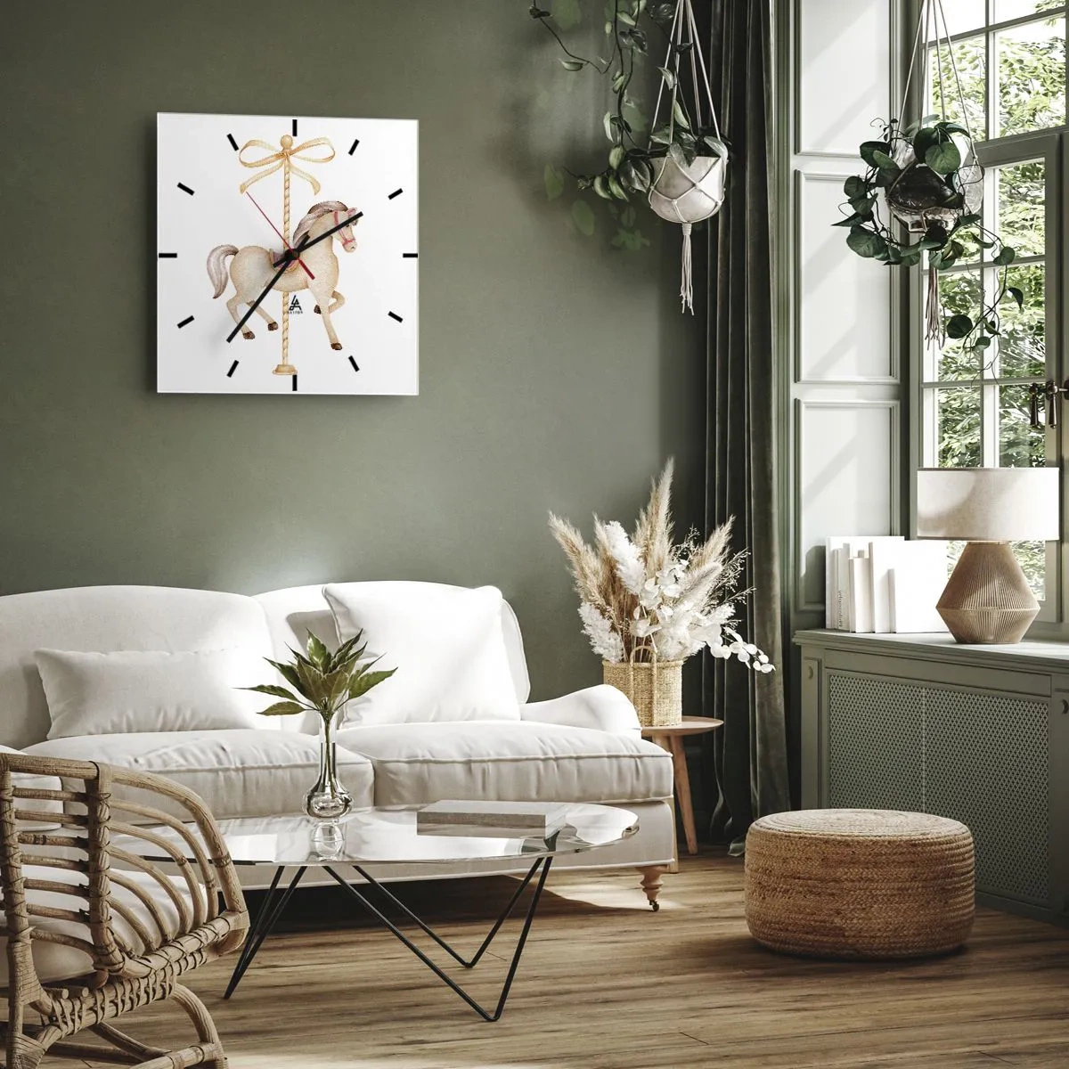 Ceas de perete - Ceas pe sticlă - Într-un trap grațios - 30x30 cm