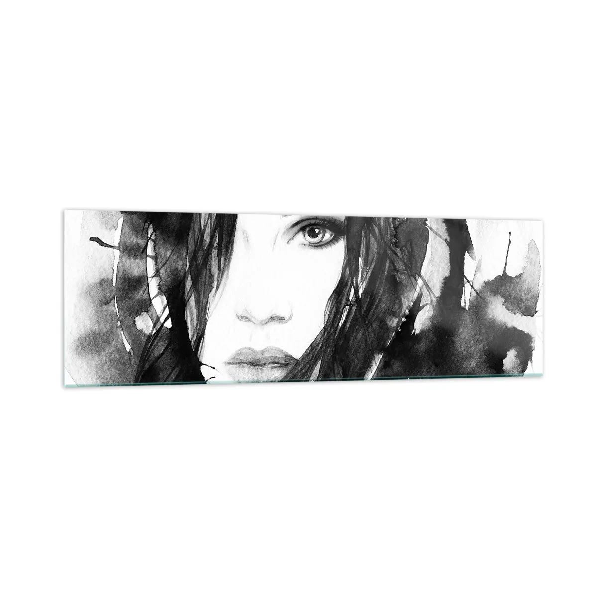 Tablou pe sticlă - Studiu unei dame în alb și negru - 160x50 cm