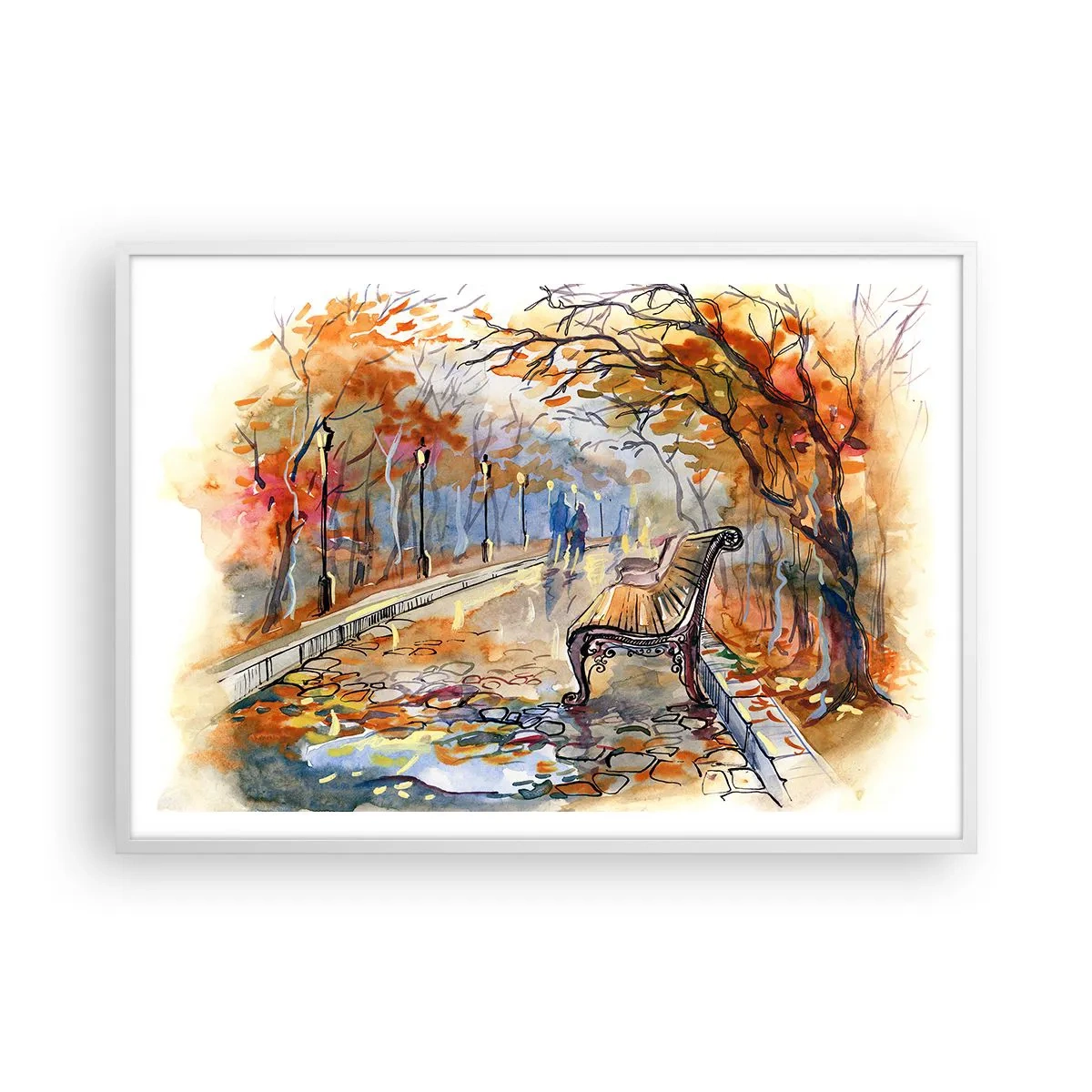 Poster în ramă albă - Pășim împreună în toamnă - 100x70 cm