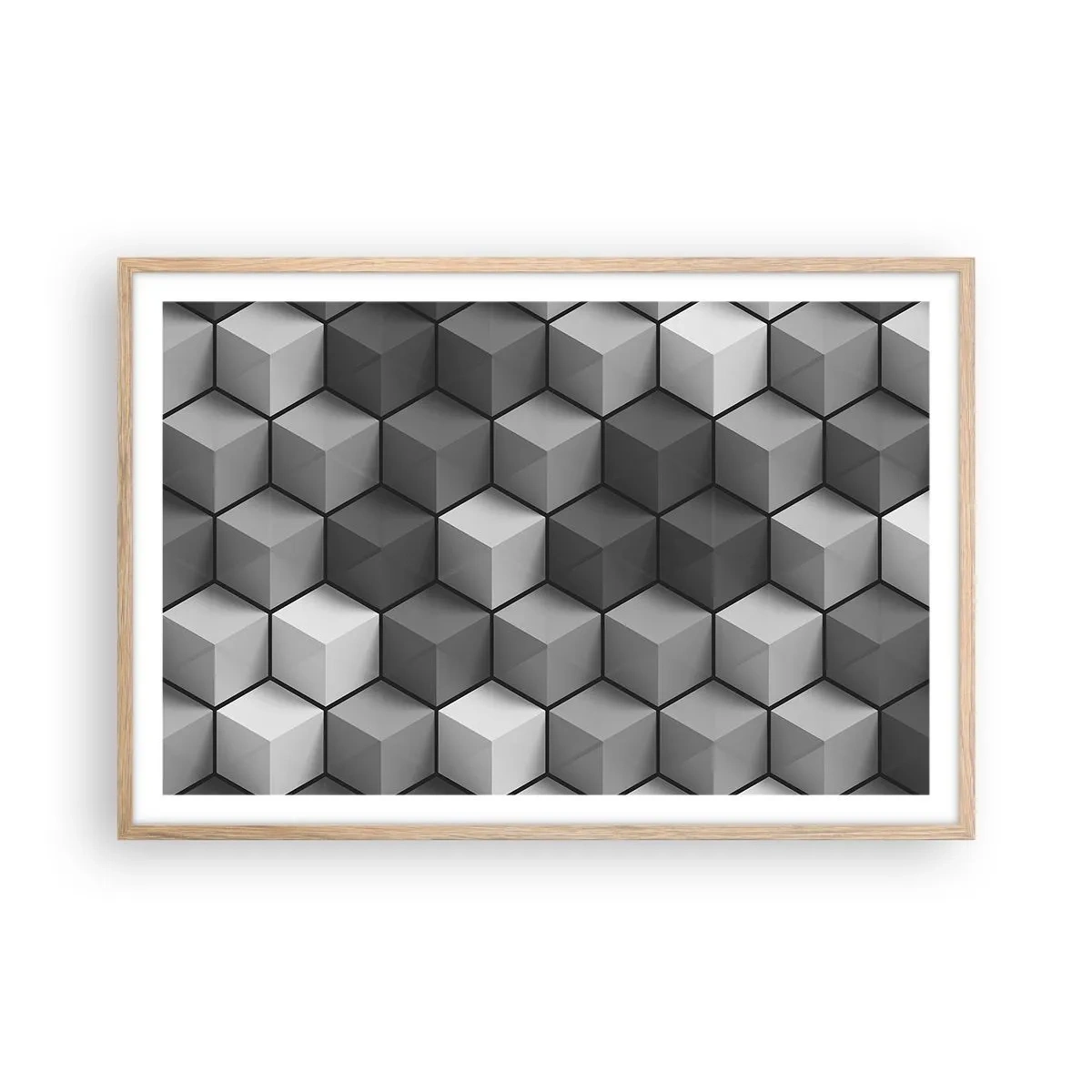 Poster în ramă de stejar deschis - Puzzle cubist - 91x61 cm