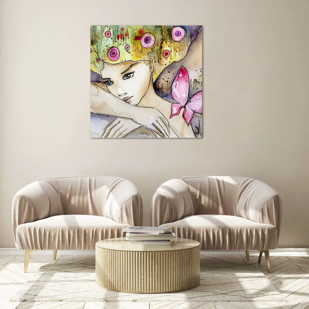 Tablou pe sticlă - Prințesa fluture - 30x30 cm