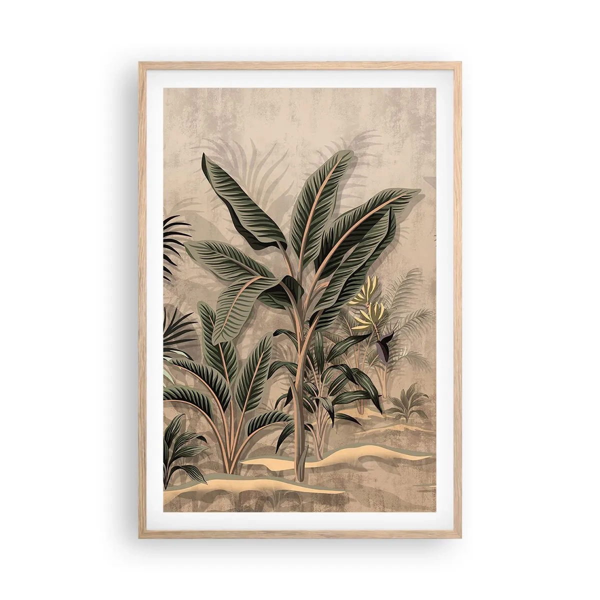 Poster în ramă de stejar deschis - Gravură în stil colonial - 61x91 cm
