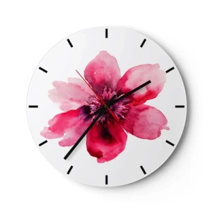 Ceas de perete - Ceas pe sticlă - Compoziție florală roșie în acuarelă - 30x30cm - Sărut parfumat de carmin - Decorațiune modernă pentru perete pentru living, bucătărie și dormitor ARTTOR