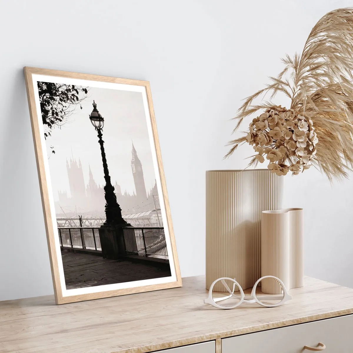 Poster în ramă de stejar deschis - Londra de dimineața - 61x91 cm