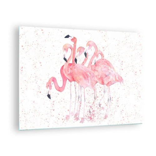 Tablou pe sticlă - Flamingo în acuarelă pe un fundal deschis cu pete delicate - 70x50cm - Ansamblul roz - Decorațiune modernă pentru perete pentru living și dormitor ARTTOR