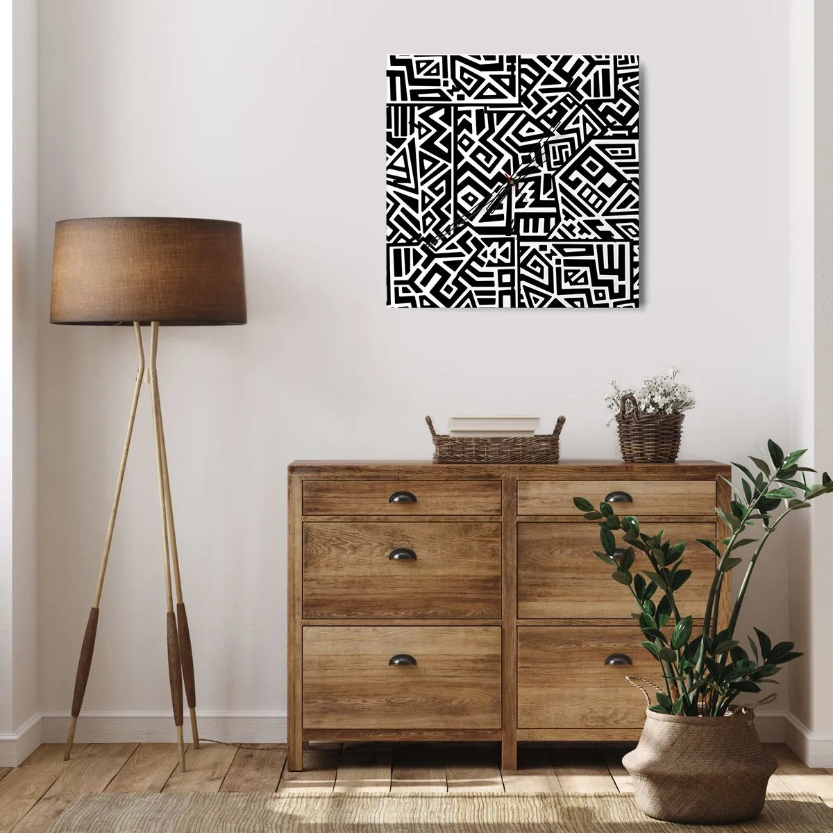 Ceas de perete - Ceas pe sticlă - Compoziție precolumbiană - 40x40 cm