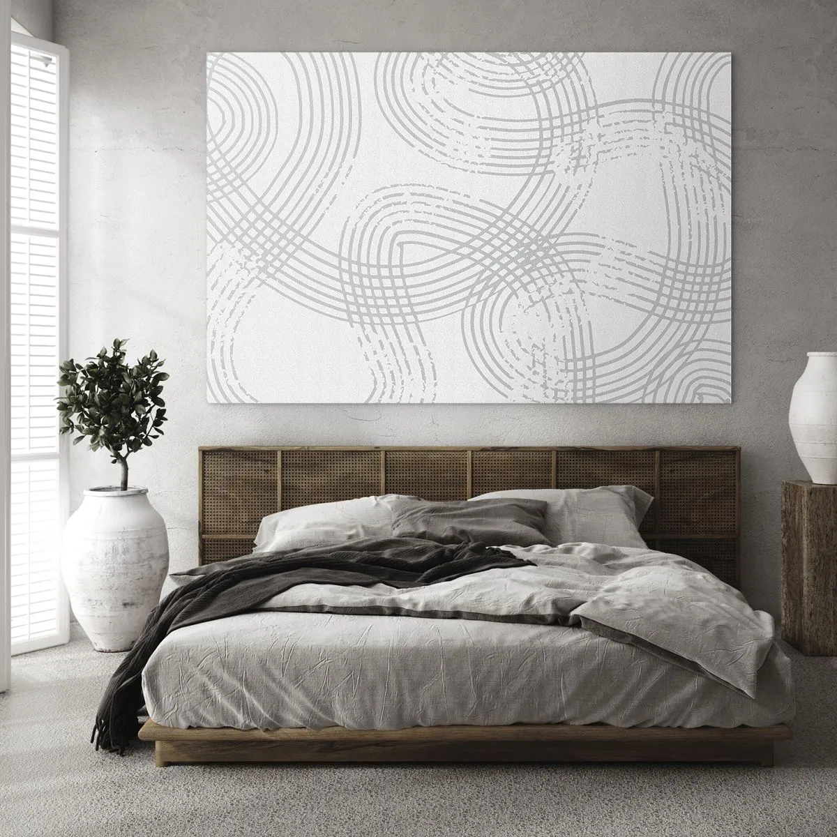 Tablou pe sticlă - Linii curbate abstracte în nuanțe de gri pe alb - 70x50cm - Nu există o cale ușoară - Decorațiune modernă pentru perete pentru living și dormitor ARTTOR