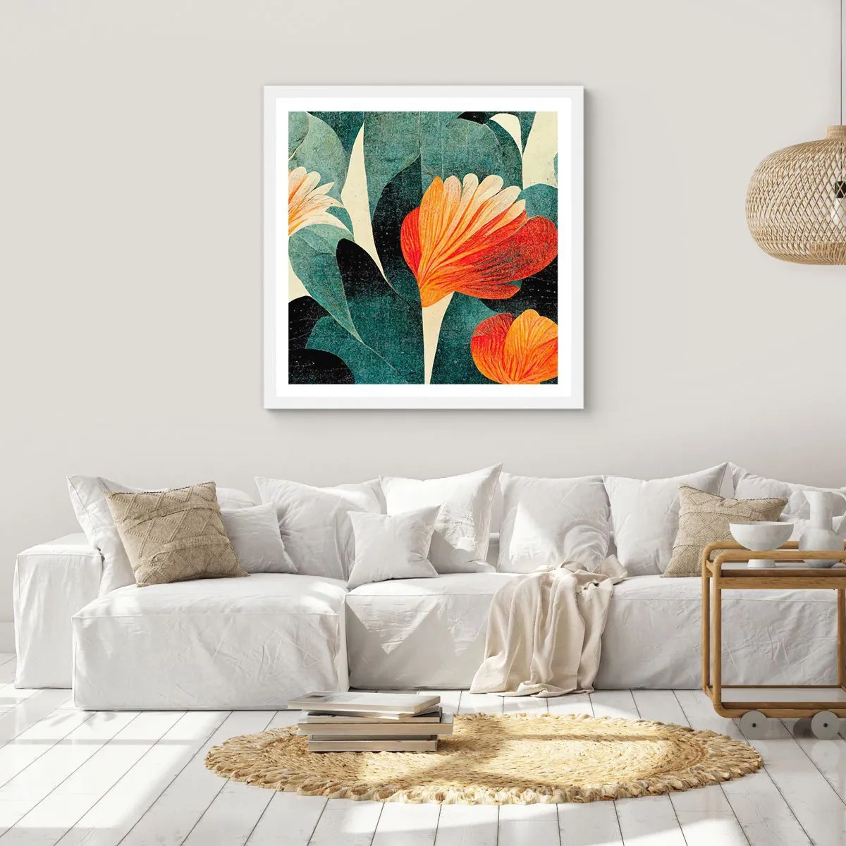 Poster în ramă albă - Căldura de la tropice și răcoarea verdeței - 60x60 cm