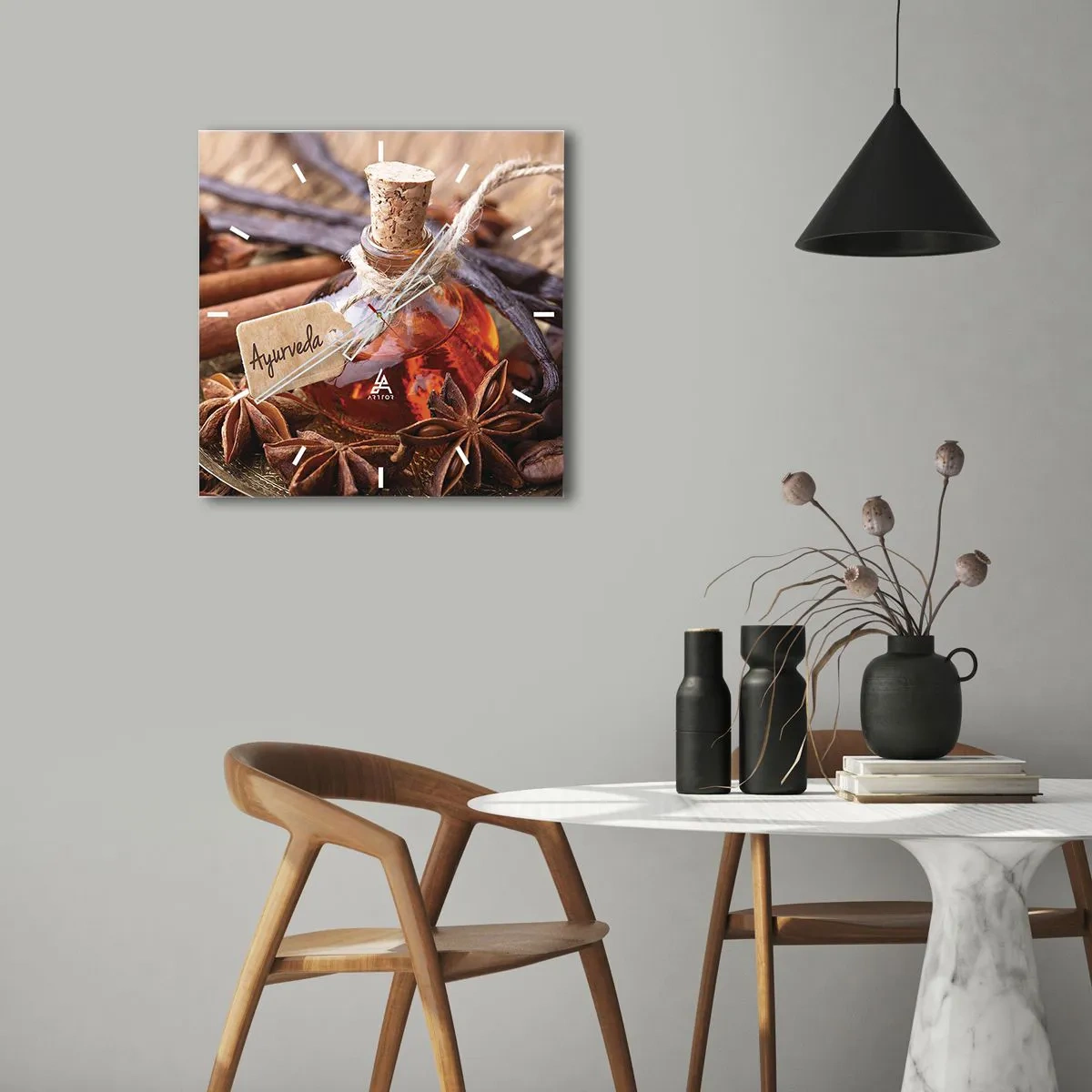 Ceas de perete - Ceas pe sticlă - Unitatea trupului și a spiritului - 30x30 cm