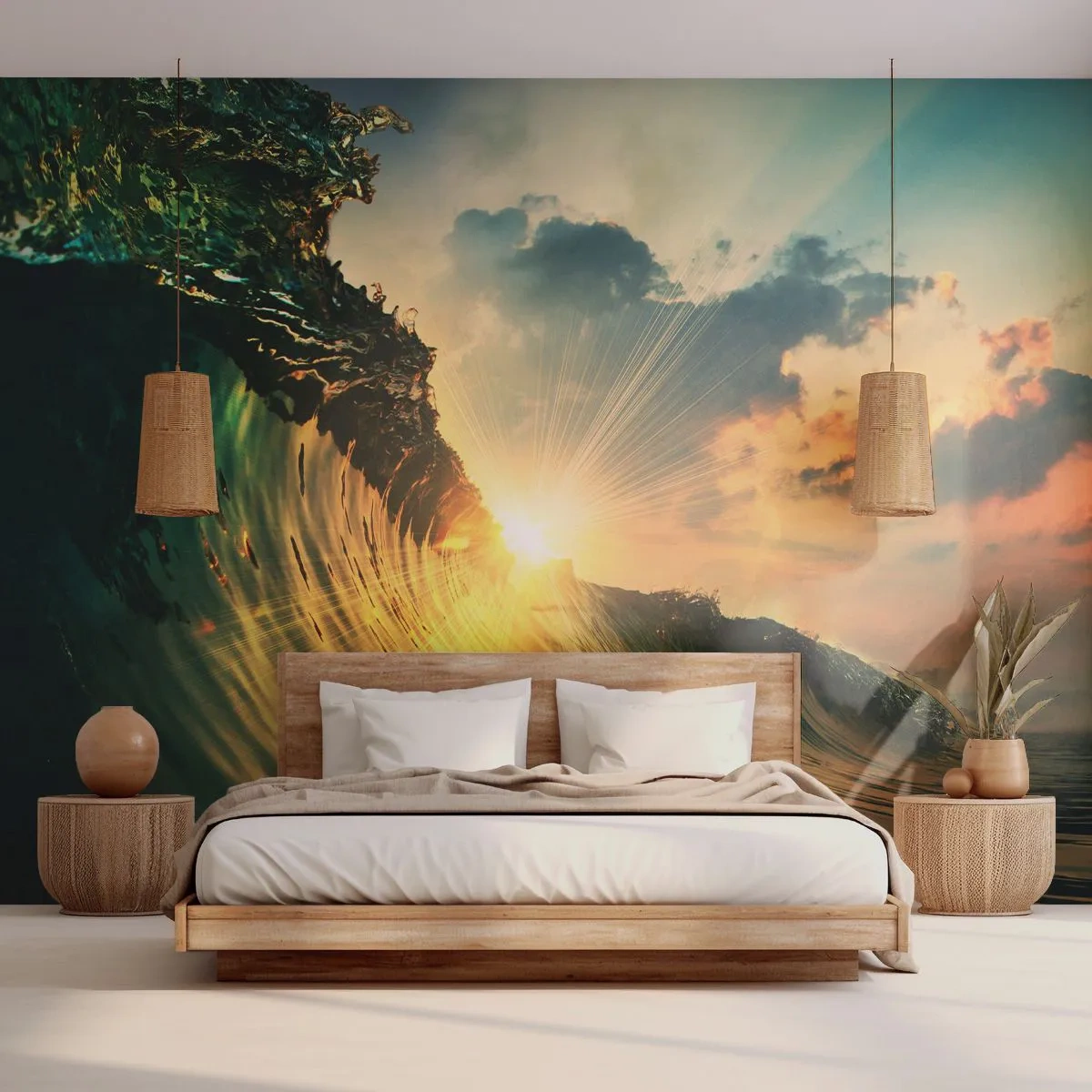 Tapet Standard Eco - Surferule, unde ești? - Valul mării, Raze de soare, Natură - 400x280 cm
