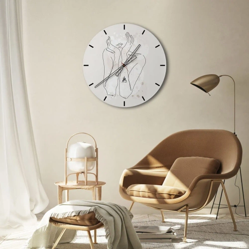 Ceas de perete - Ceas pe sticlă - Ilustrație minimalistă în linii a unei mâini și a unei guri - 30x30cm - Un moment pentru vis - Decorațiune modernă pentru perete pentru living, bucătărie și dormitor ARTTOR