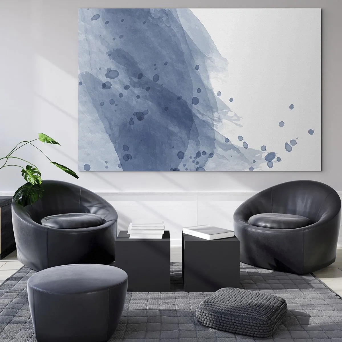 Tablou pe sticlă - Pată de acuarelă în nuanțe de albastru - 70x50cm - Tul albastru - Decorațiune modernă pentru perete pentru living și dormitor ARTTOR