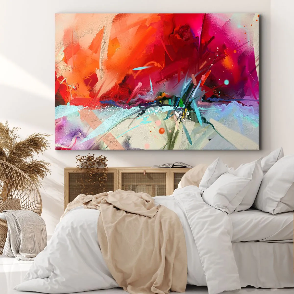 Tablou pe pânză Canvas - Peisaj abstract în culori intense - 70x50cm - O explozie de lumini și culori - Decorațiune modernă pentru perete pentru living și dormitor ARTTOR