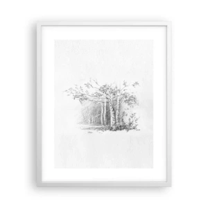 Poster în ramă albă - Lumina pădurii de mesteceni - 40x50 cm