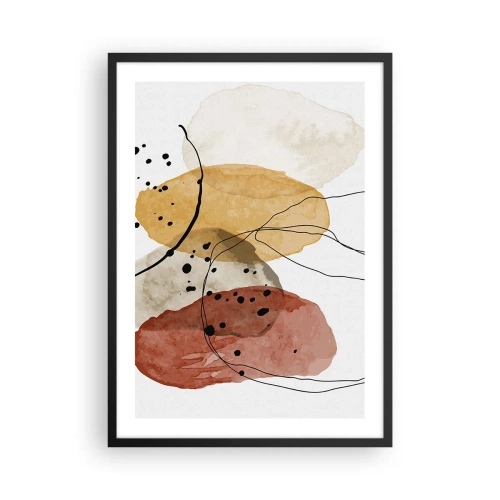 Poster în ramă neagră - Forme abstracte în nuanțe de bej, galben și roșu - 50x70cm - Ca aerul, limpezi și ușoare - Decorațiune modernă pentru perete pentru living și dormitor ARTTOR