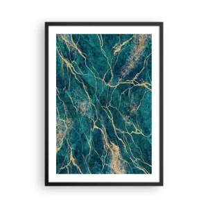 Poster în ramă neagră - Vene aurii abstracte pe un fundal de marmură verde - 50x70cm - Filon de aur - Decorațiune modernă pentru perete pentru living și dormitor ARTTOR