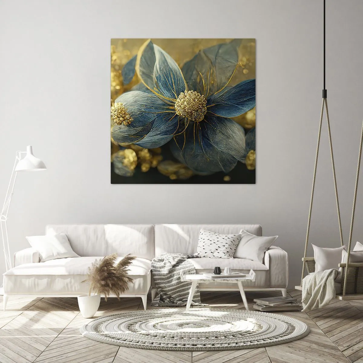 Tablou pe pânză - Floare cu aur - 30x30 cm