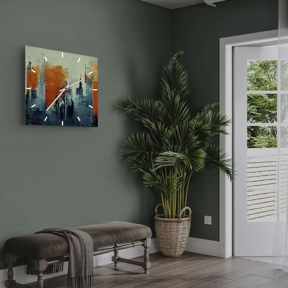 Ceas de perete - Ceas pe sticlă - Peisaj modern - 40x40 cm