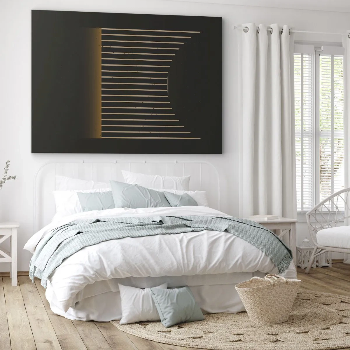 Tablou pe pânză Canvas - Model geometric cu dungi pe un fundal închis - 70x50cm - Explorați întunericul - Decorațiune modernă pentru perete pentru living și dormitor ARTTOR