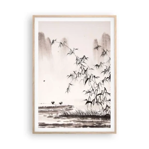 Poster în ramă de stejar deschis - Liniștea câmpurilor de orez - 70x100 cm