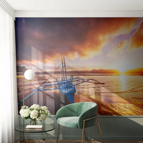 Tapet Premium Sand - După o zi lungă, întindeți-vă pe nisip - Peisaj, Mare, Barca de pescuit - 100x70 cm