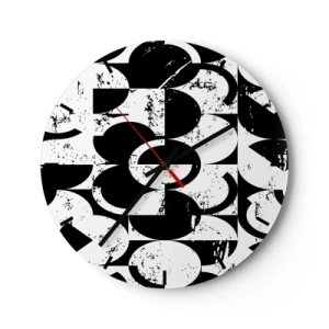 Ceas de perete - Ceas pe sticlă - Un model geometric alb-negru cu caracter artistic - 30x30cm - Albul e alb și negrul e negru - Decorațiune modernă pentru perete pentru living, bucătărie și dormitor ARTTOR