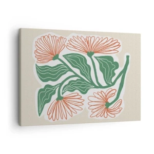 Tablou pe pânză Canvas - Un desen cu flori în stil minimalist cu frunze verzi - 70x50cm - Folclor modern - Decorațiune modernă pentru perete pentru living și dormitor ARTTOR