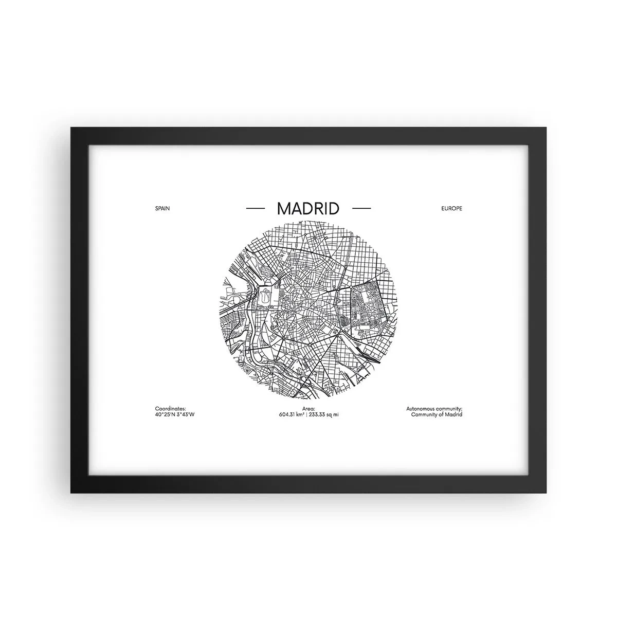 Poster în ramă neagră - Anatomia Madridului - 40x30 cm