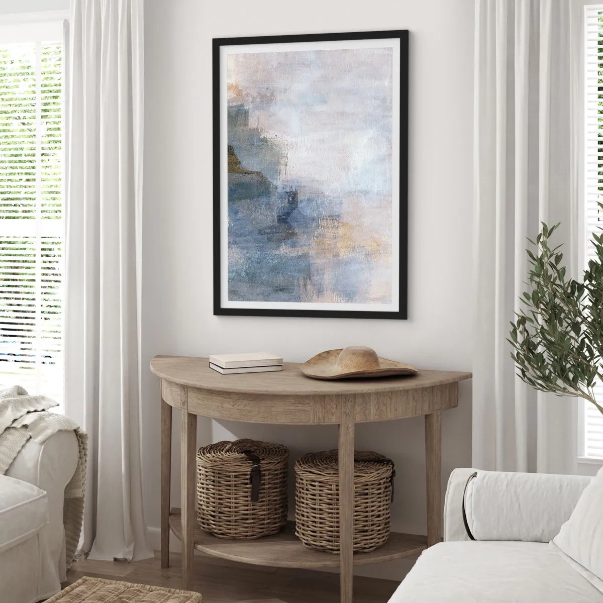 Poster în ramă neagră - Compoziție abstractă în nuanțe de albastru și bej - 50x70cm - Tonuri și acorduri de culoare - Decorațiune modernă pentru perete pentru living și dormitor ARTTOR