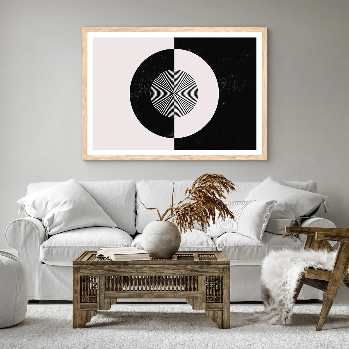 Poster în ramă de stejar deschis - Armonie în alb și negru - 50x40 cm