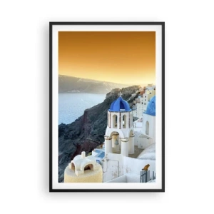 Poster în ramă neagră - Santorini - îmbrățișat de stânci - 61x91 cm