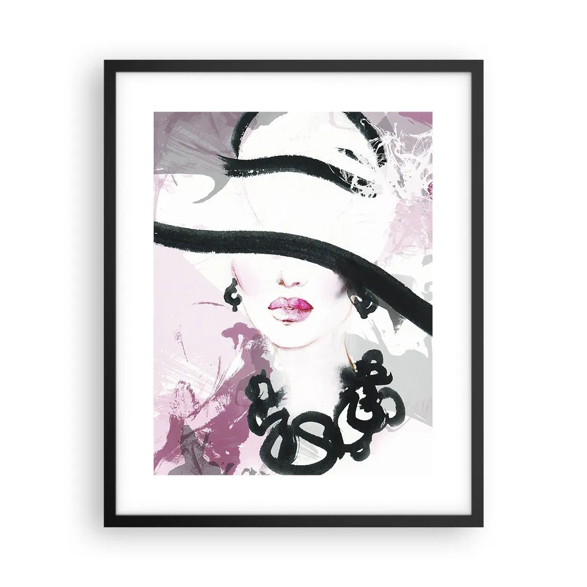 Poster în ramă neagră - Studiu unei dame în negru și roz - 40x50 cm