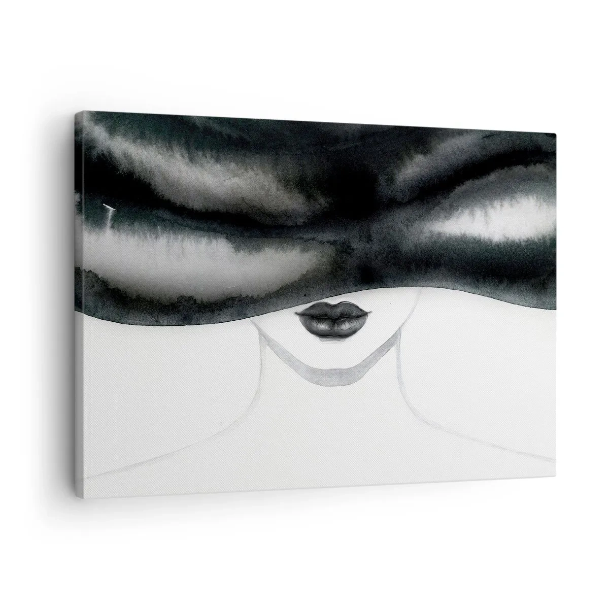 Tablou pe pânză Canvas - Un portret subtil al unei femei cu fața acoperită într-un stil monocrom. - 70x50cm - Un mister senzual - Decorațiune modernă pentru perete pentru living și dormitor ARTTOR