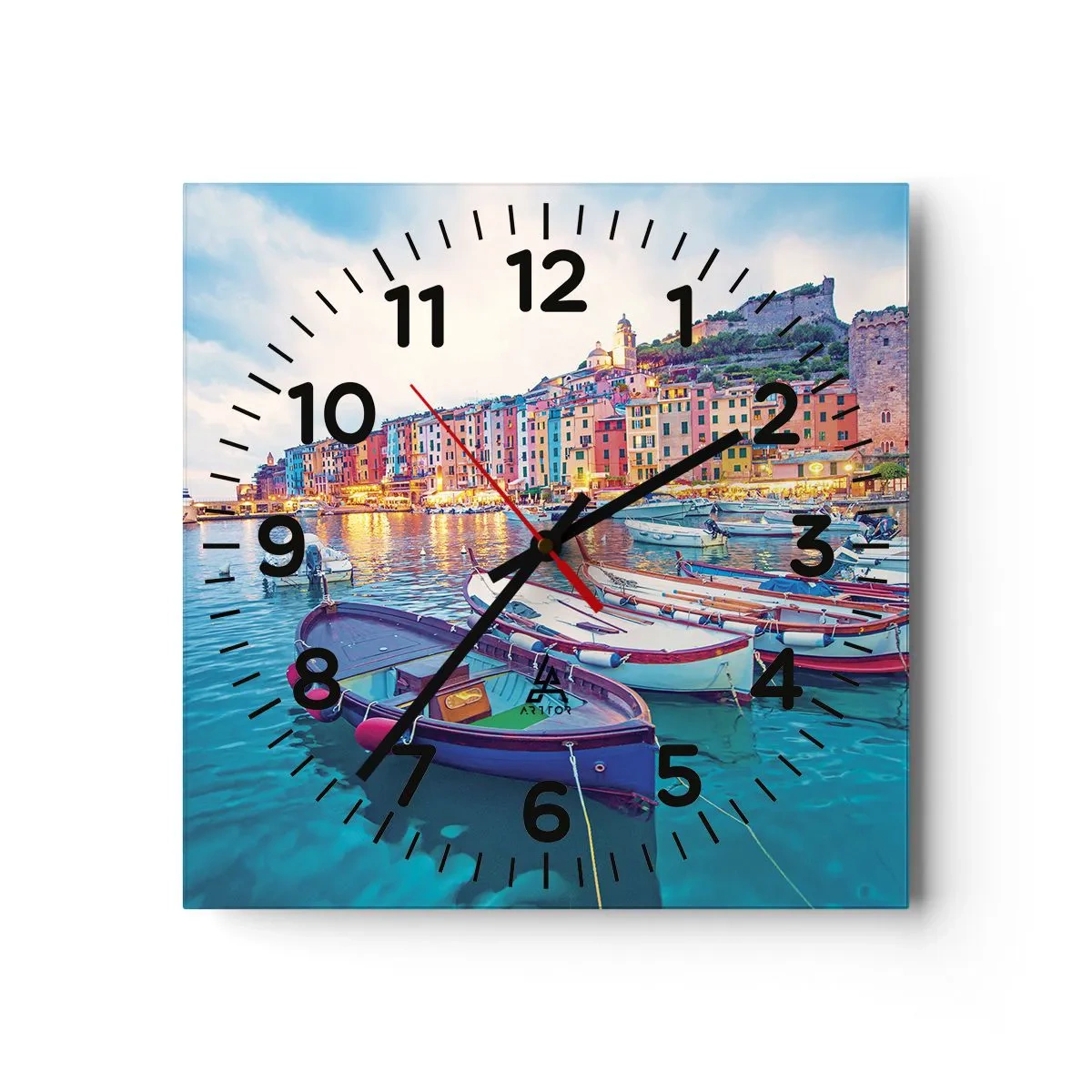 Ceas de perete - Ceas pe sticlă - O seară plină de culoare în port - 30x30 cm