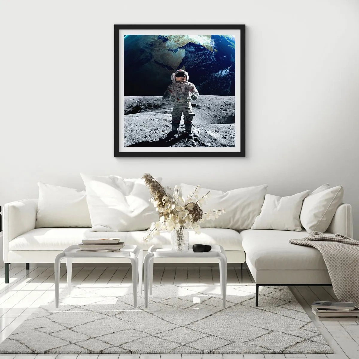 Poster în ramă neagră - Salutări de pe Lună - 30x30 cm