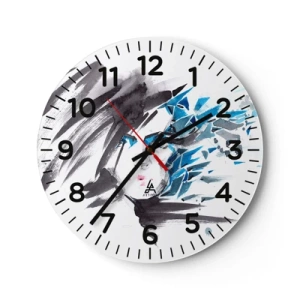 Ceas de perete - Ceas pe sticlă - Portret senzual în gri și albastru - 40x40 cm