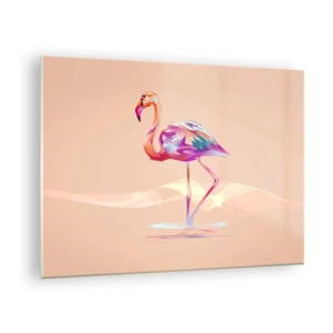 Tablou pe sticlă - Flamingo colorat pe un fundal pastel - 70x50cm - Pasăre de emoție bună - Decorațiune modernă pentru perete pentru living și dormitor ARTTOR