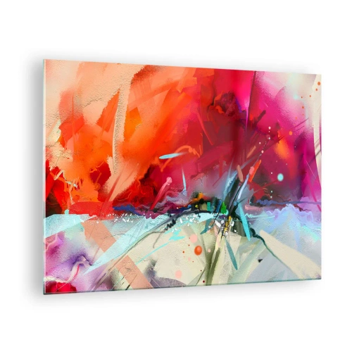 Tablou pe sticlă - O explozie abstractă de culori și lumini într-o compoziție dinamică. - 70x50cm - O explozie de lumini și culori - Decorațiune modernă pentru perete pentru living și dormitor ARTTOR