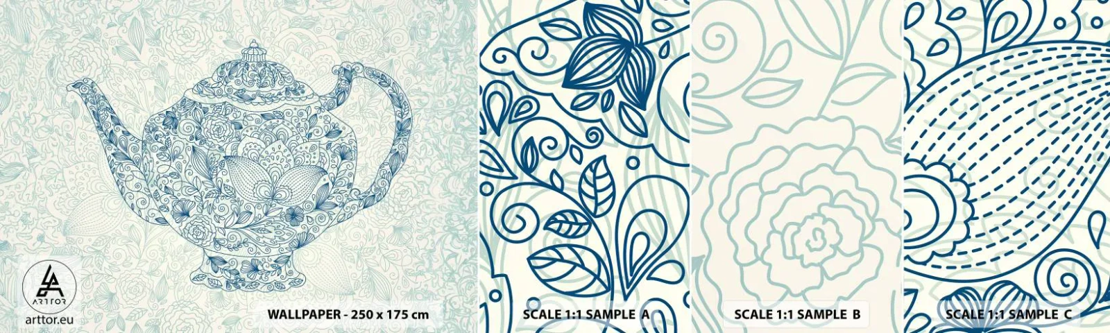 Mostră tapet autocolant Deluxe Sticker - Farmecul ceaiului - Ulcior, Ceai, Bucătărie - 100x30 cm