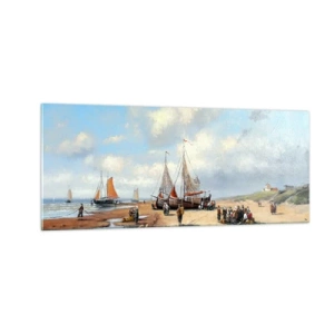 Tablou pe sticlă - Pescuit de succes - 100x40 cm